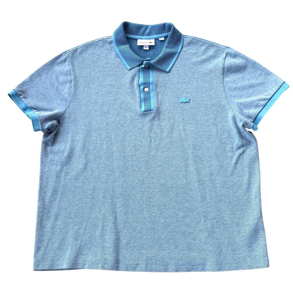 Lacoste Shirt Mens Sz 7 (2XL) Blue Caviar Pique Polo Short Sleeve Casual Preppy